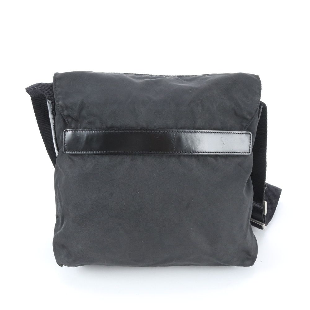 Prada Tessuto Nylon Triangle Logo Leather Shoulder Bag Crossbody Messenger Black — view 3