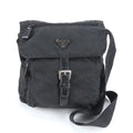 Prada Tessuto Nylon Triangle Logo Leather Shoulder Bag Crossbody Messenger Black