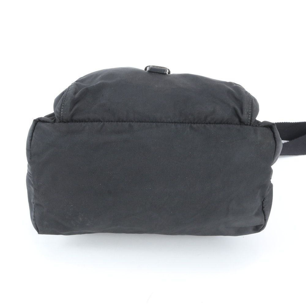 Prada Tessuto Nylon Triangle Logo Leather Shoulder Bag Crossbody Messenger Black — view 5