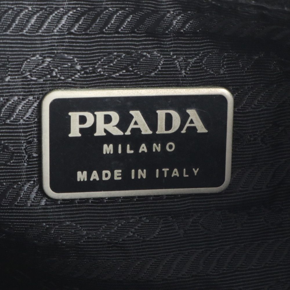Prada Tessuto Nylon Triangle Logo Leather Shoulder Bag Crossbody Messenger Black — view 9