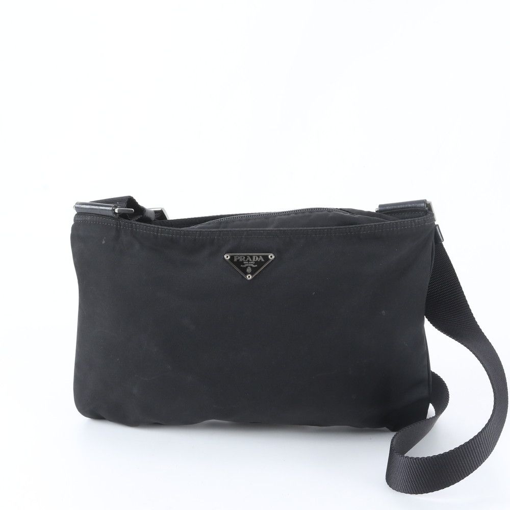 Prada Tessuto Nylon Triangle Logo Shoulder Bag Crossbody Messenger Black