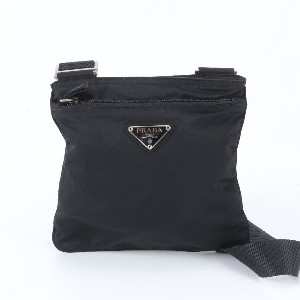 Prada Tessuto Nylon Triangle Logo Shoulder Bag Crossbody Messenger Black