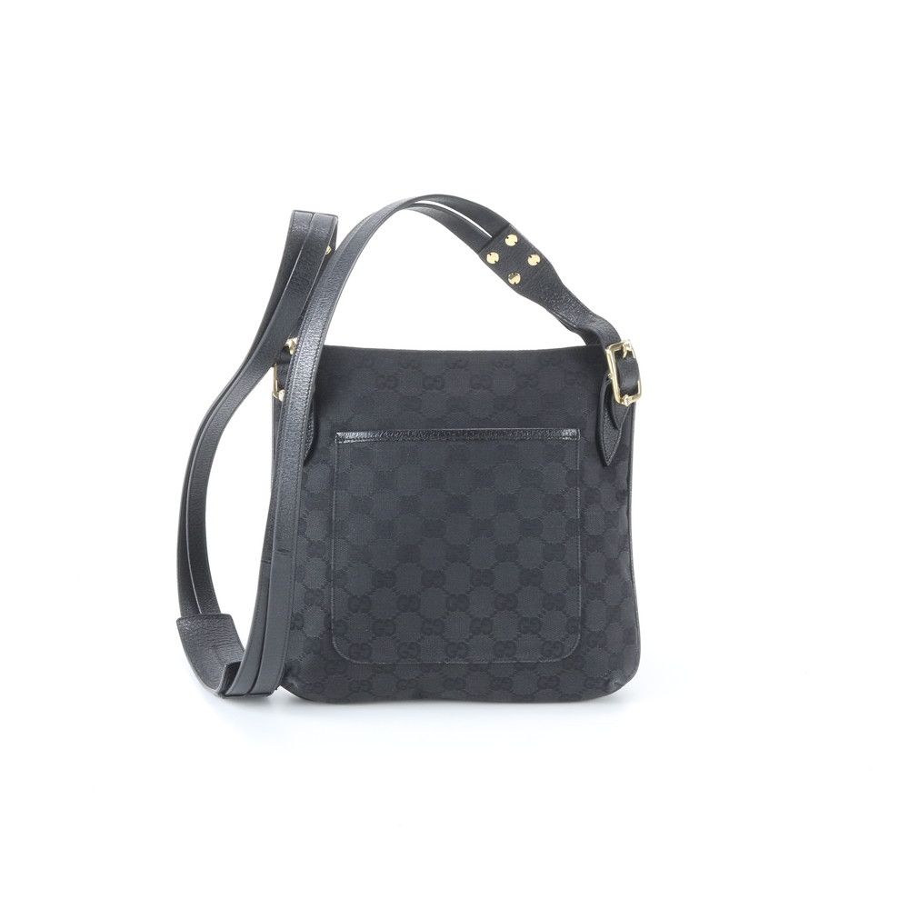 Gucci GG Canvas Leather Shoulder Bag Crossbody Hand Tote Black
