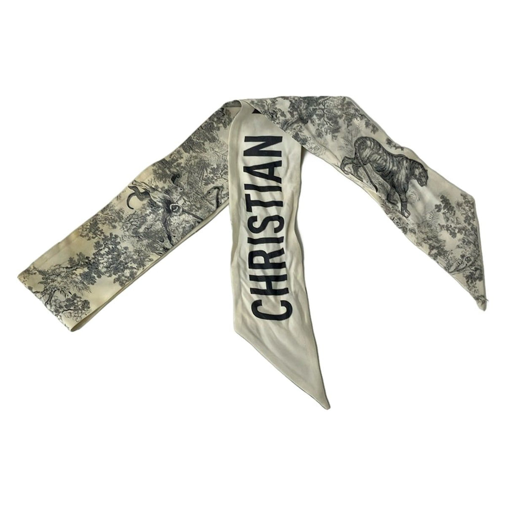 Dior Scarf White Gray Ribbon Toile de Jouy