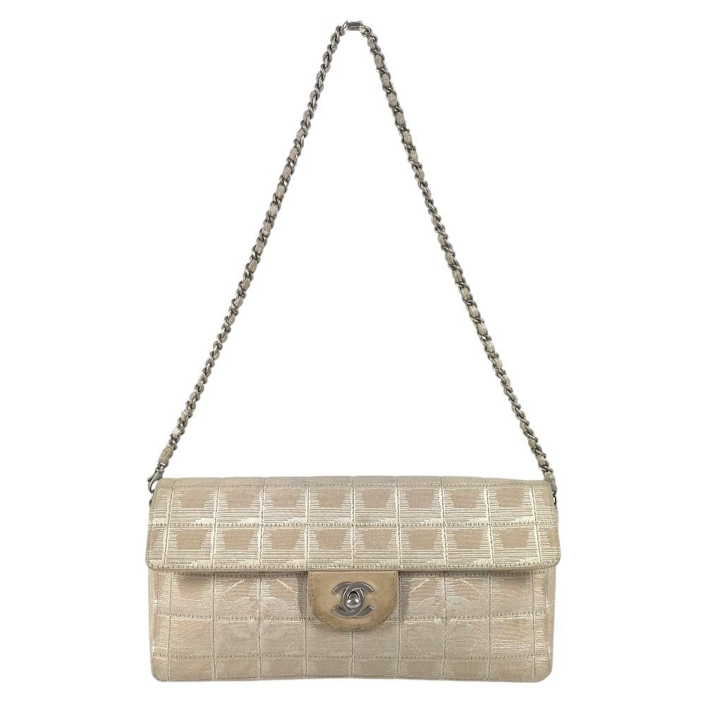 Chanel Shoulder Bag CC Logo Nylon Beige