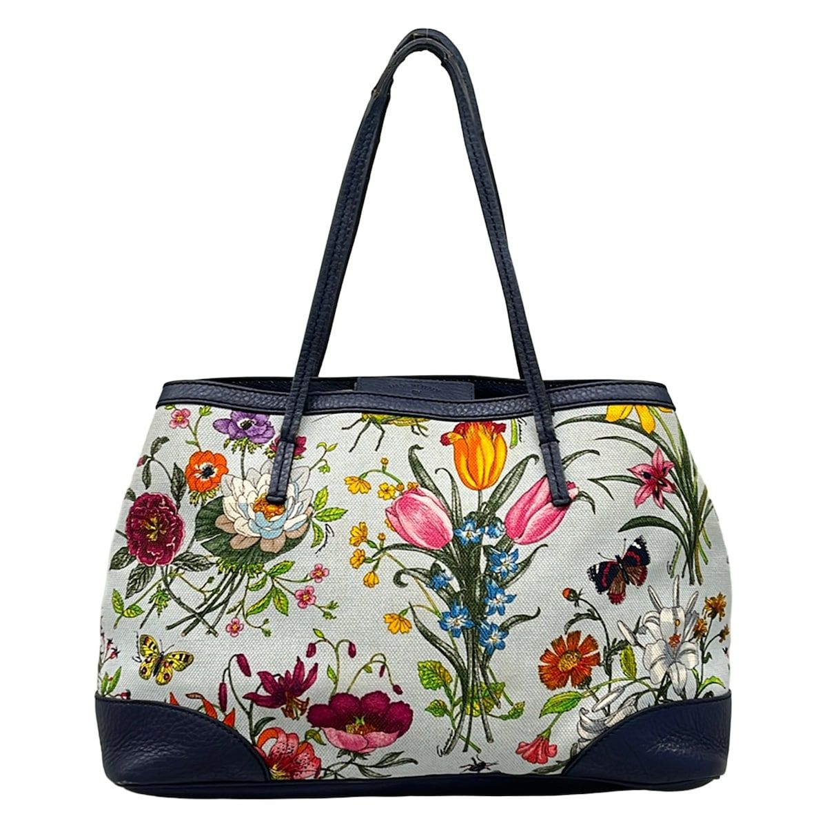 Gucci Tote Flora Light Blue Navy Multi in Japan Leather