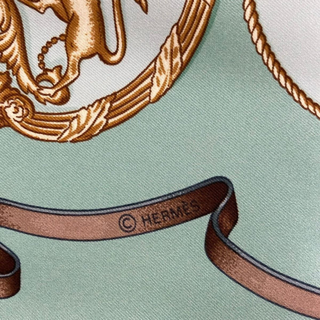 Hermes Scarf Carre 90 Light Green Gold Brown Red Multi the Royal Mews Silk — view 2