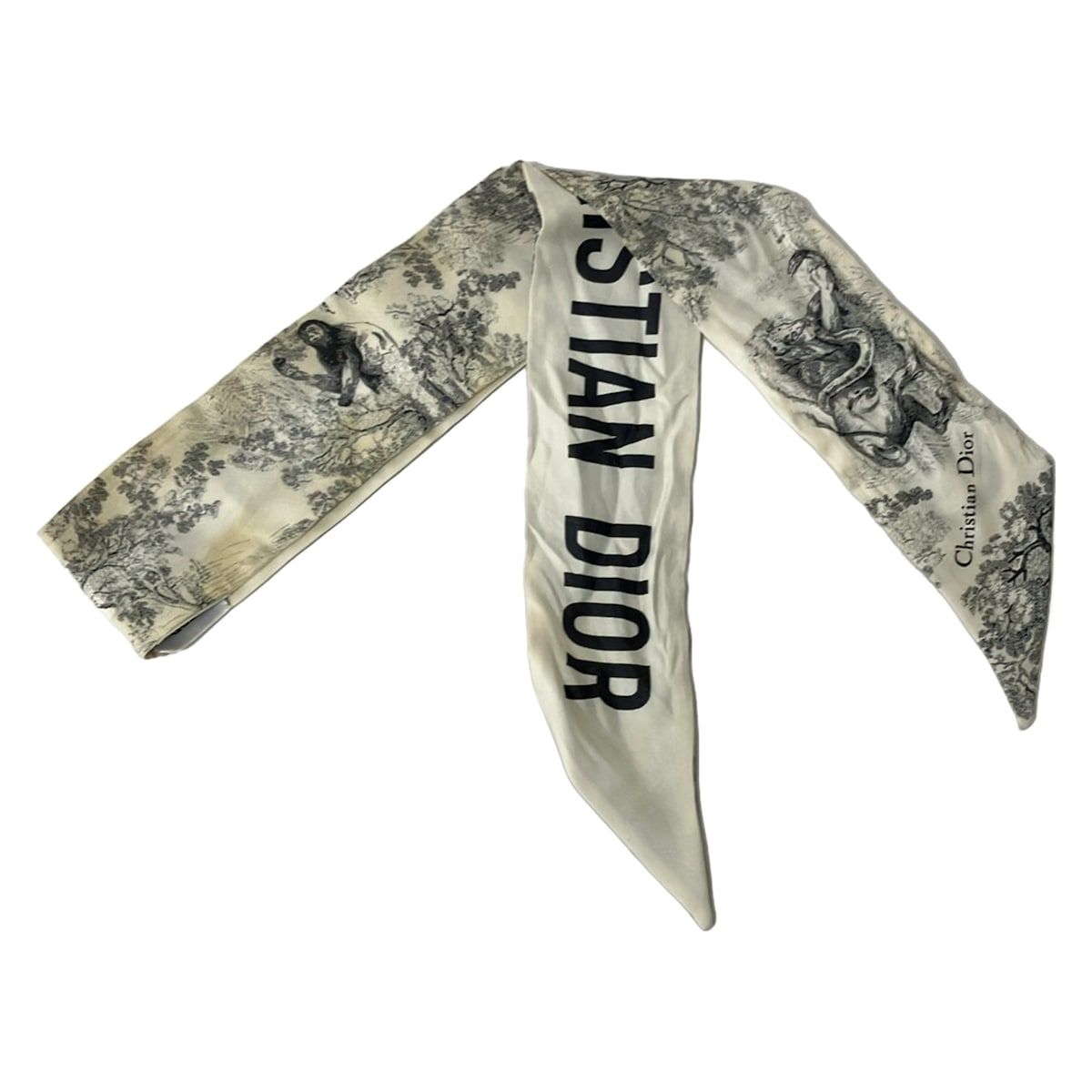 Dior Scarf White Gray Ribbon Toile de Jouy