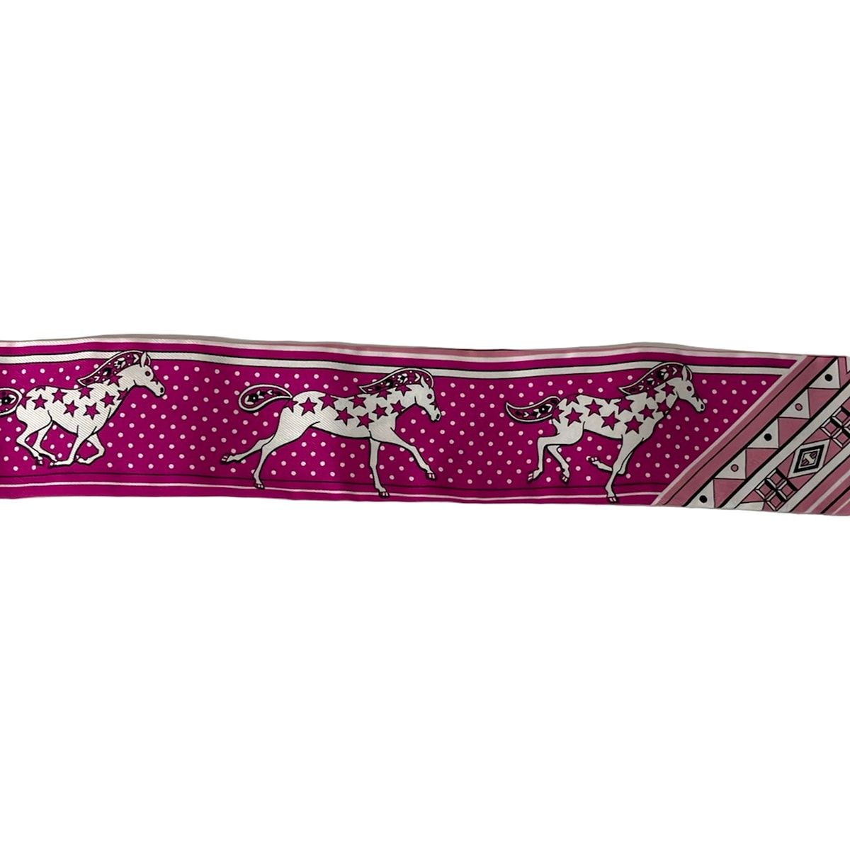 Hermes Scarf Twill Pink White Multi Ribbon Horse Star Dot Pattern — view 4