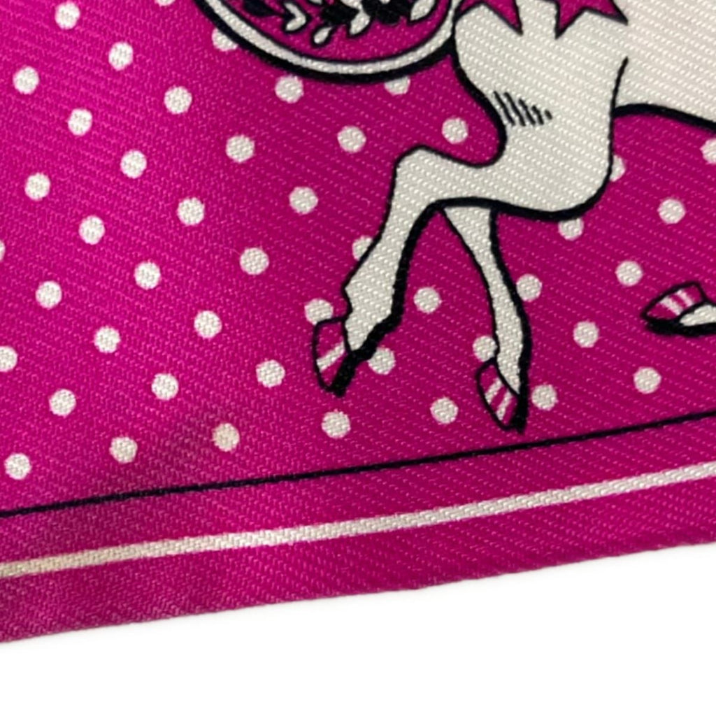 Hermes Scarf Twill Pink White Multi Ribbon Horse Star Dot Pattern — view 5