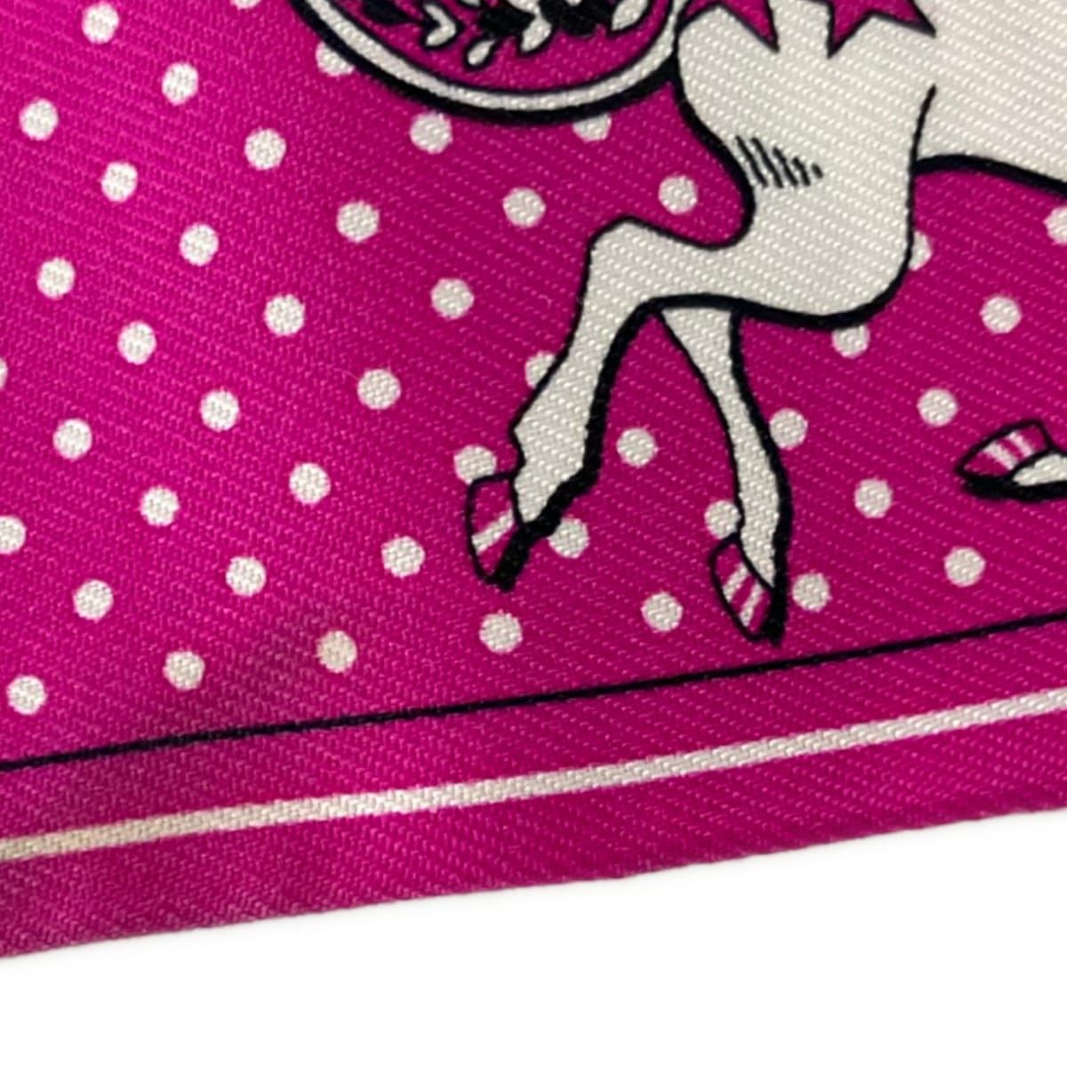 Hermes Scarf Twill Pink White Multi Ribbon Horse Star Dot Pattern — view 5
