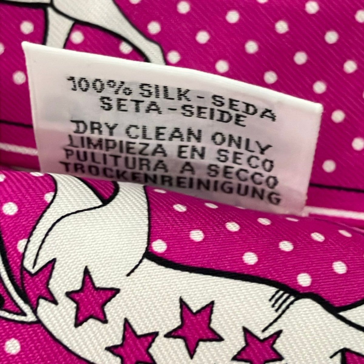 Hermes Scarf Twill Pink White Multi Ribbon Horse Star Dot Pattern — view 3