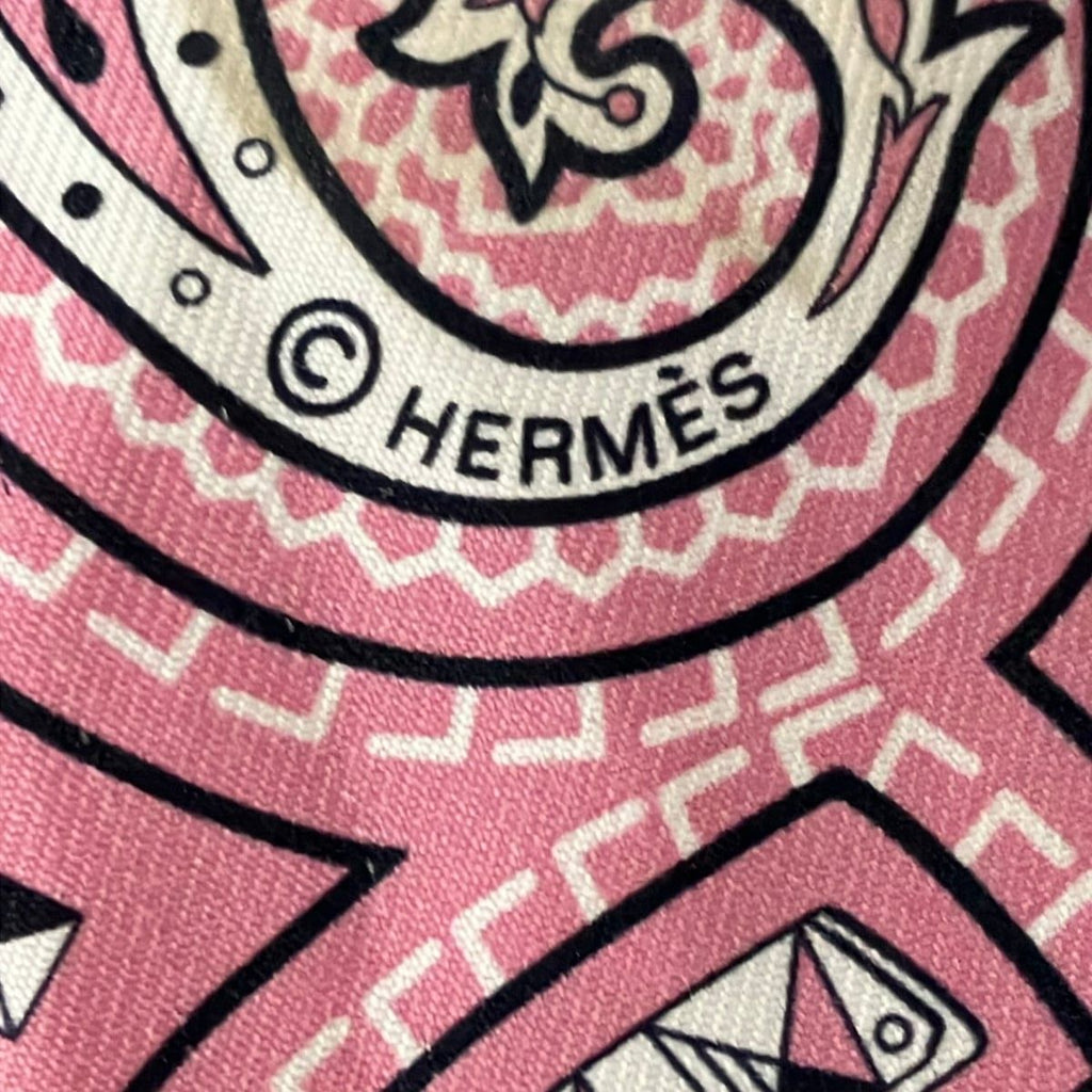 Hermes Scarf Twill Pink White Multi Ribbon Horse Star Dot Pattern — view 2