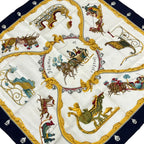 Hermes Scarf Carre 90 Ivory Dark Yellow Multi Plumes Et Grelots
