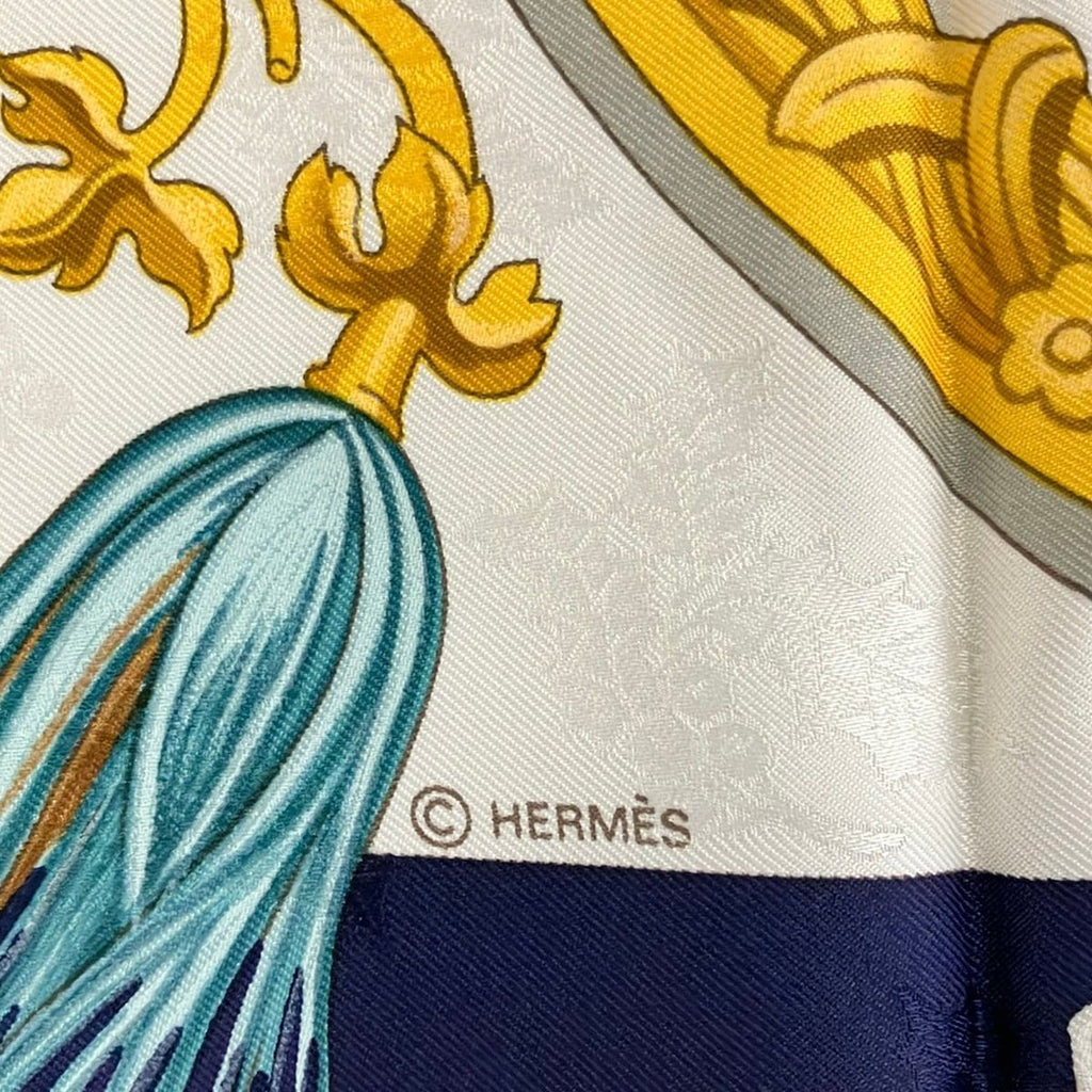 Hermes Scarf Carre 90 Ivory Dark Yellow Multi Plumes Et Grelots — view 2