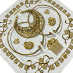 Hermes Scarf Carre 90 White Gold Blue les Cavaliers D'or