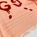 Gucci Shawl Pink Beige Red Silk Scarf — view 7