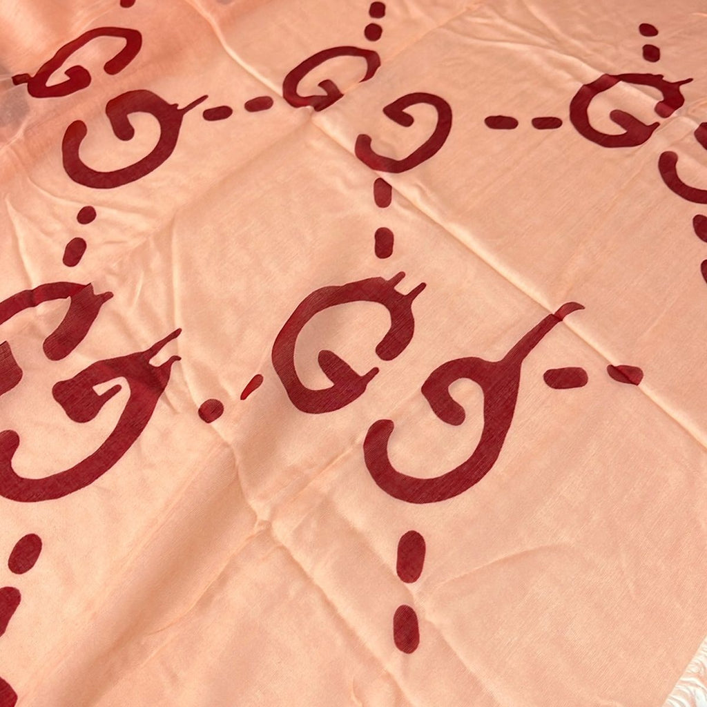 Gucci Shawl Pink Beige Red Silk Scarf — view 5