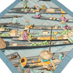 Hermes Scarf Carre 90 Light Blue Beige Multi Marche Flottant du Lac Inle