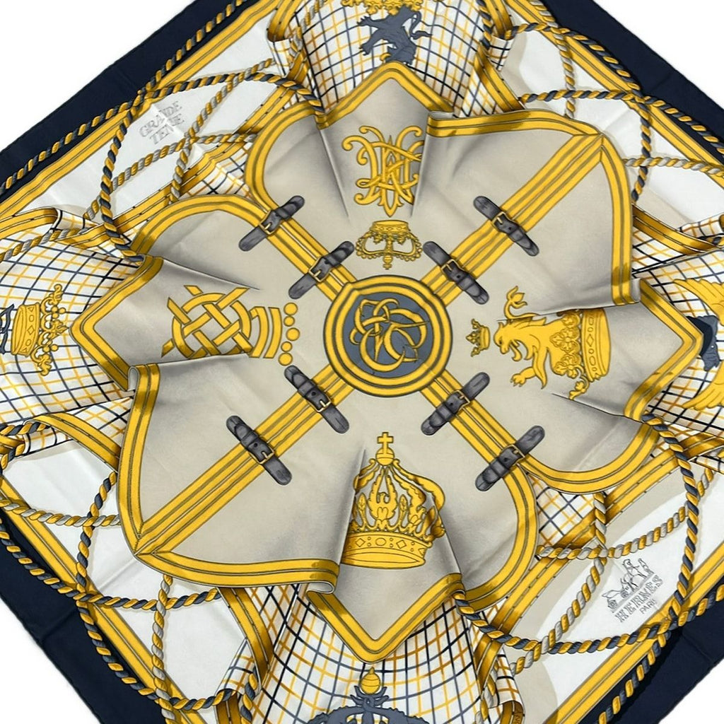 Hermes Scarf Carre 90 White Navy Multi Grande Tenue