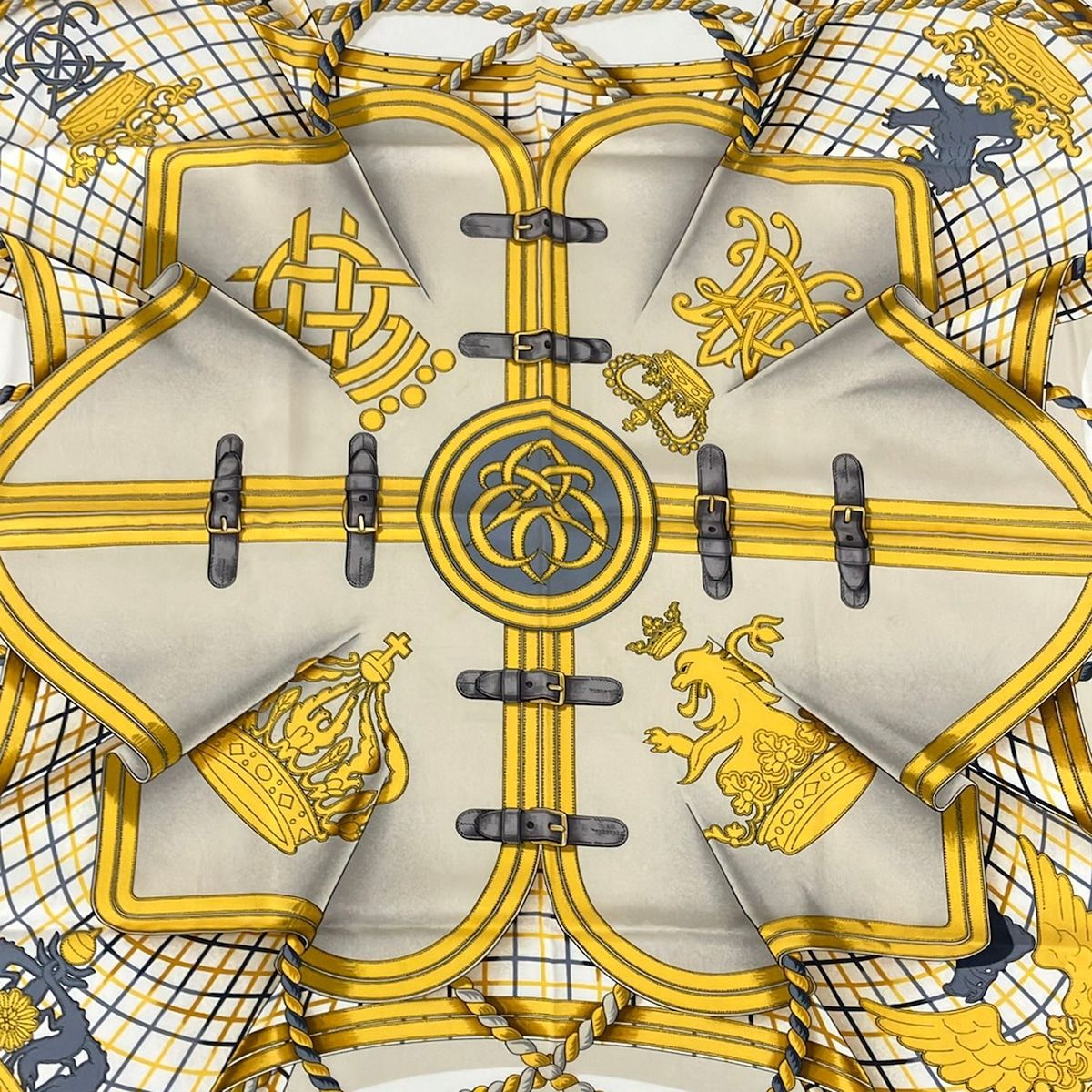 Hermes Scarf Carre 90 White Navy Multi Grande Tenue — view 4