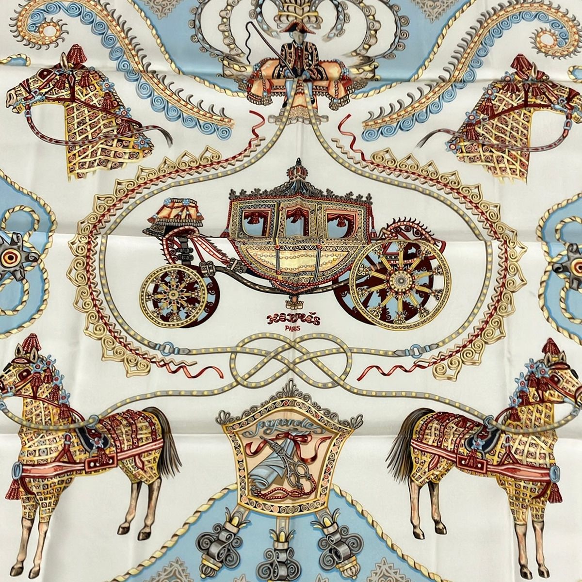 Hermes Scarf Carre 90 Ivory Light Blue Multi Paperoles — view 4