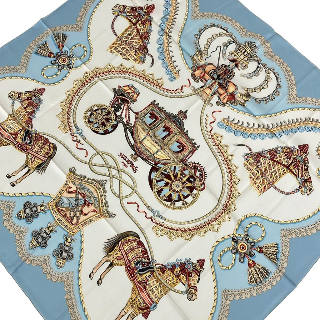 Hermes Scarf Carre 90 Ivory Light Blue Multi Paperoles