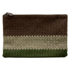 Bottega Veneta Clutch Intrecciato Dark Brown Beige Green Leather