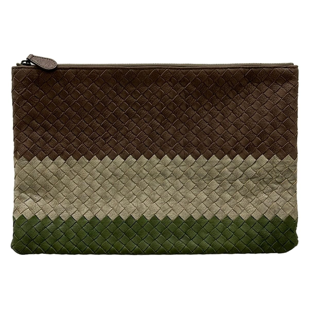 Bottega Veneta Clutch Intrecciato Dark Brown Beige Green Leather