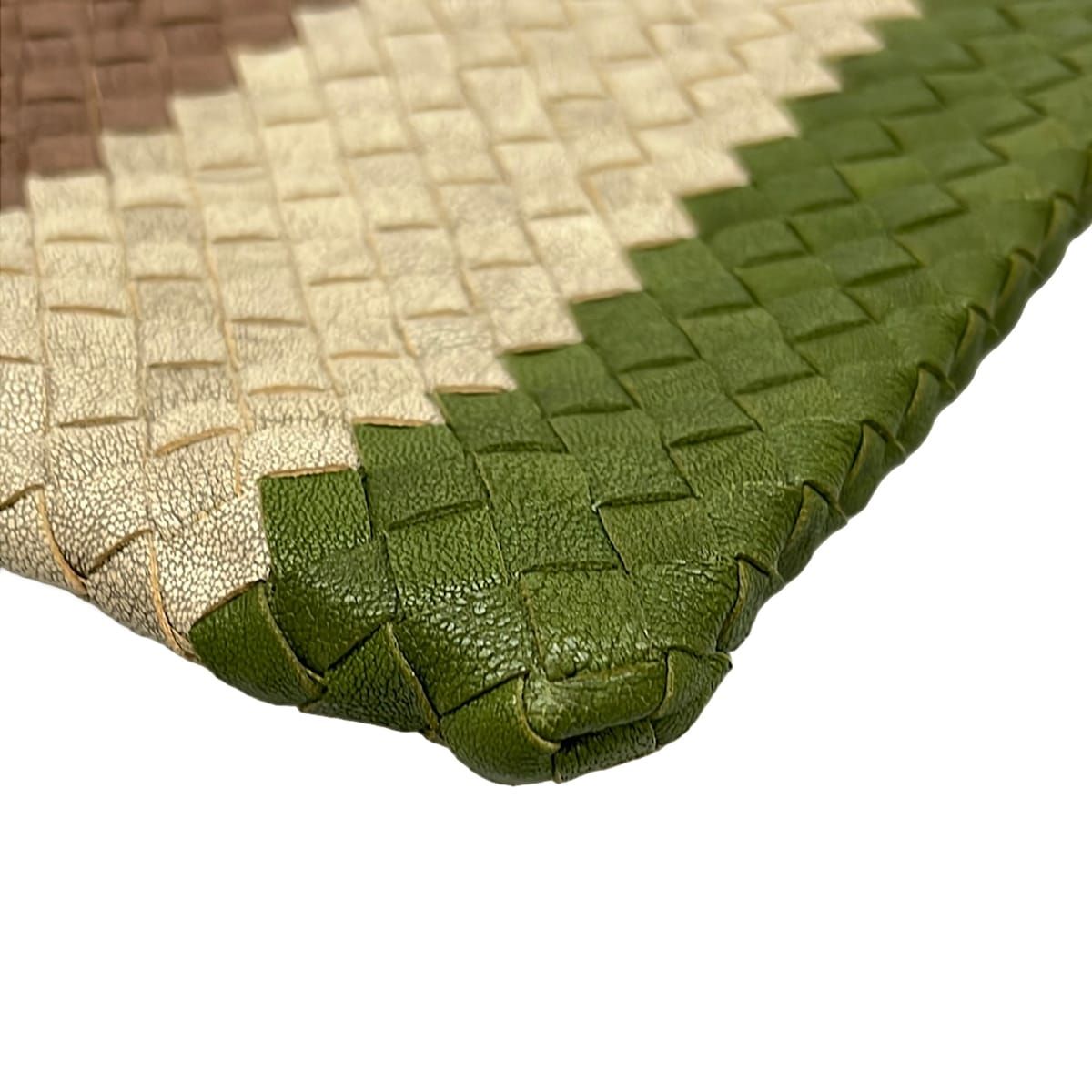 Bottega Veneta Clutch Intrecciato Dark Brown Beige Green Leather — view 6