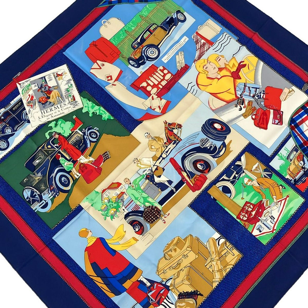 Hermes Scarf Carre 90 Navy Red Multi Comfort en Automobile