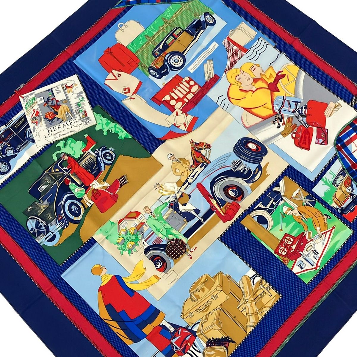 Hermes Scarf Carre 90 Navy Red Multi Comfort en Automobile