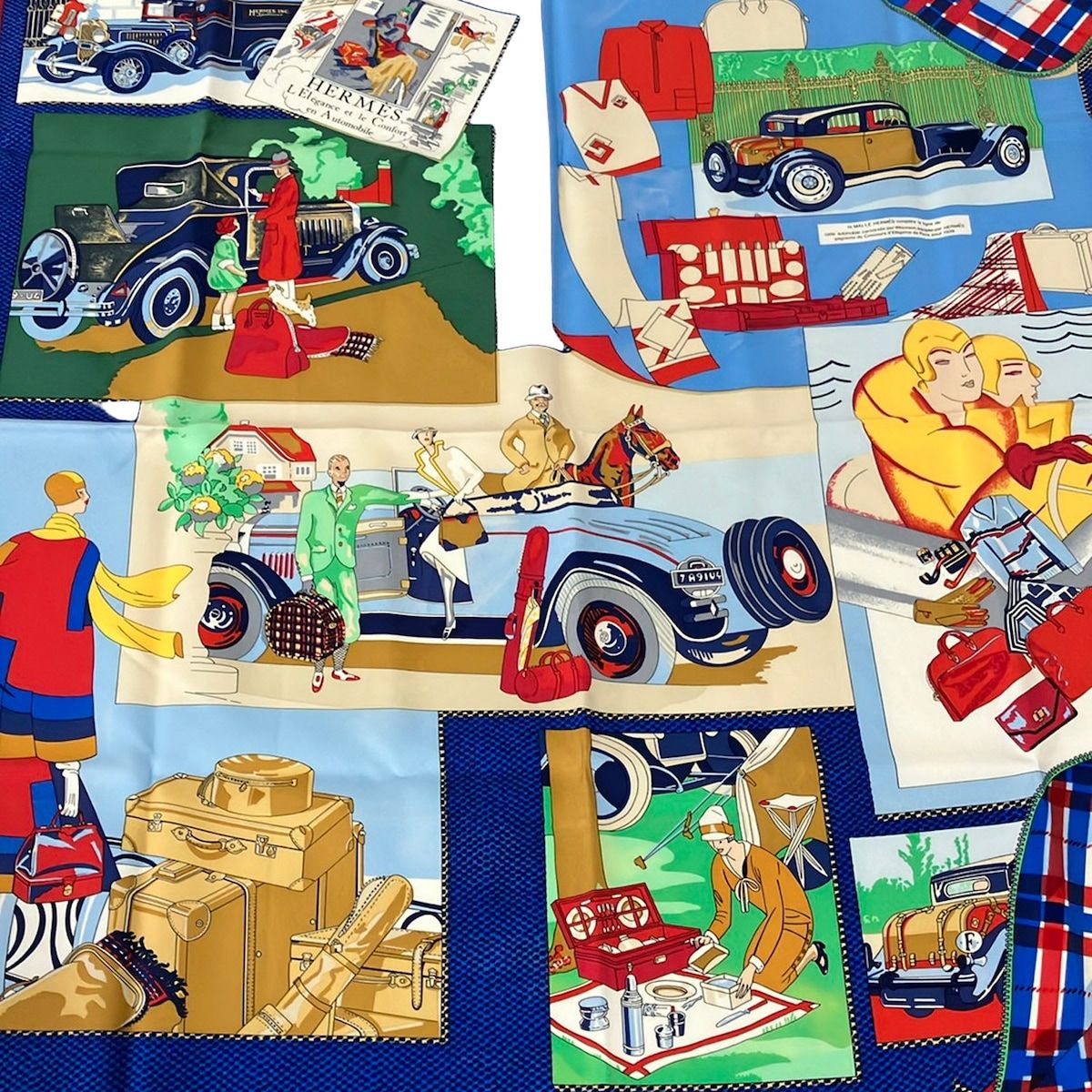 Hermes Scarf Carre 90 Navy Red Multi Comfort en Automobile — view 4