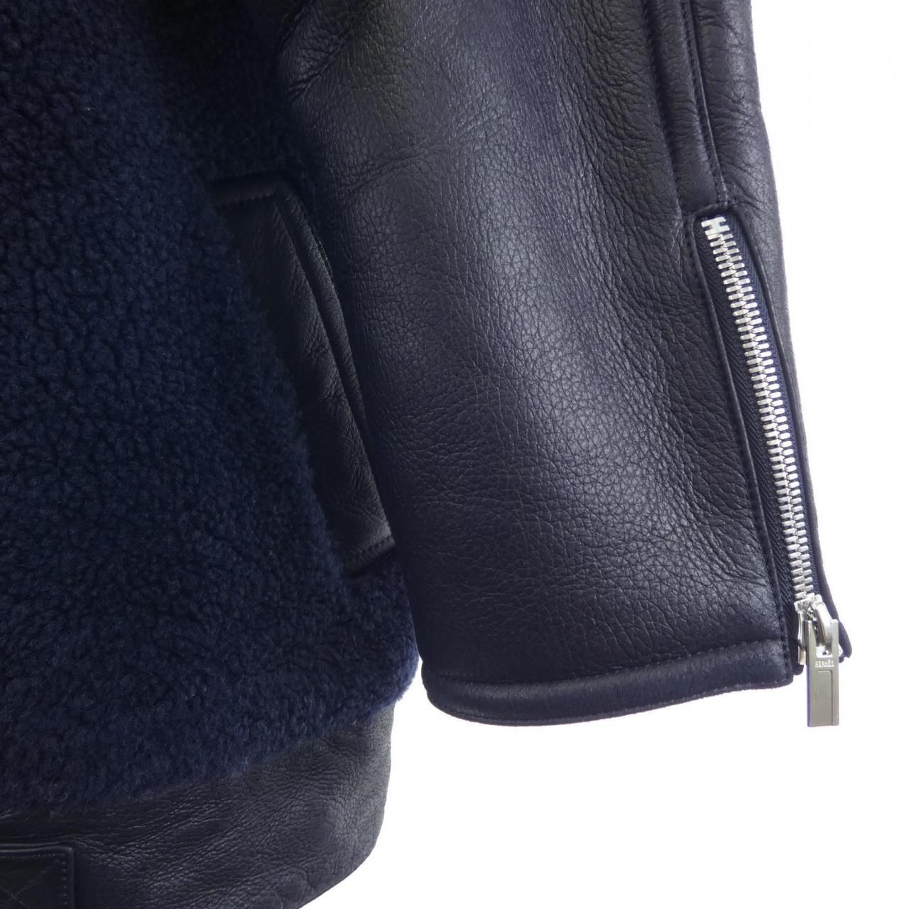 Hermes Shearling Jacket Navy — view 6