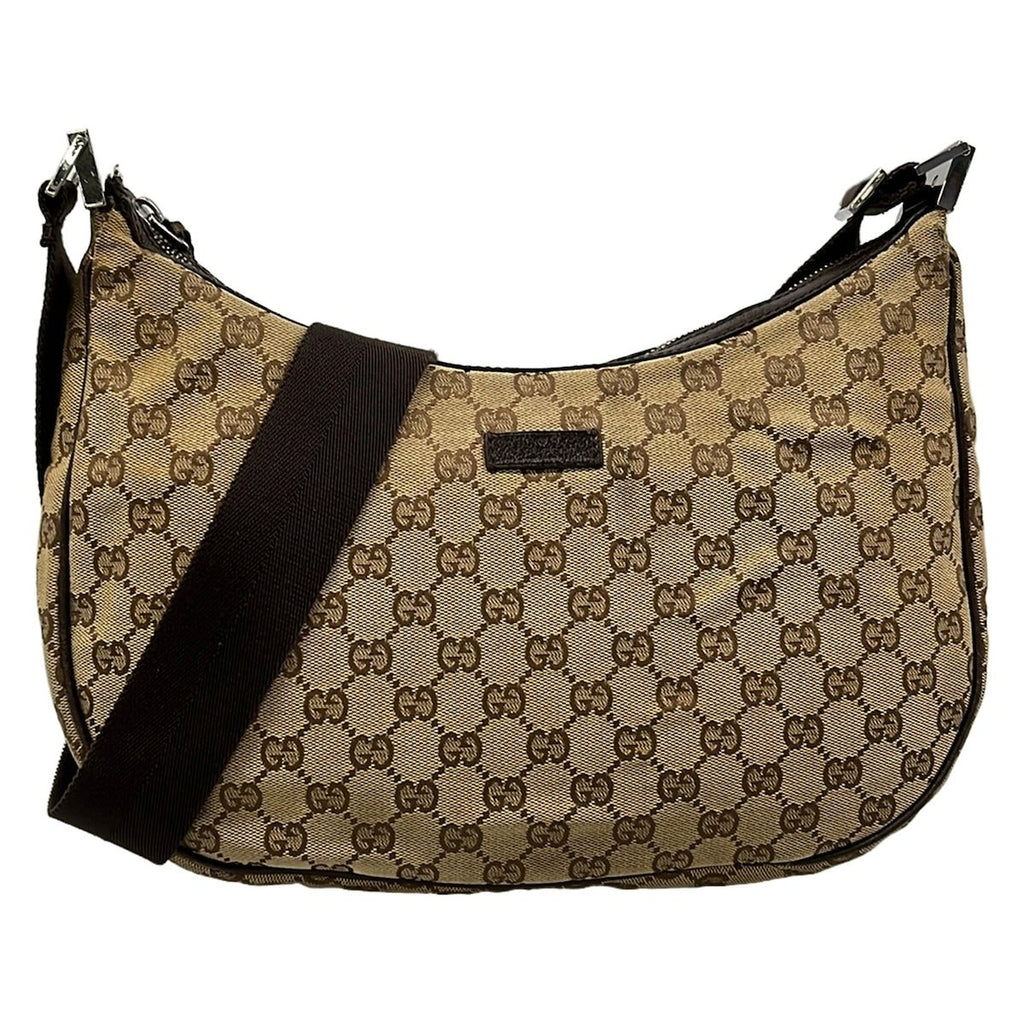 Gucci Shoulder Bag GG Pattern Dark Brown Beige Leather