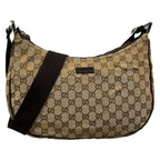 Gucci Shoulder Bag GG Pattern Dark Brown Beige Leather