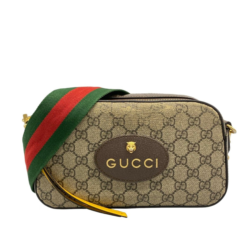 Gucci Shoulder Bag Neo Vintage GG Supreme Beige Dark Brown Leather