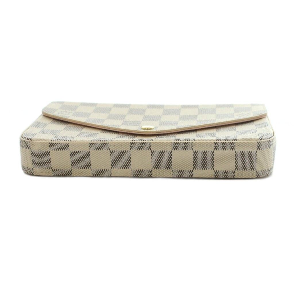 Louis Vuitton Pochette Damier Azur Chain Wallet Shoulder Bag Beige Navy — view 4