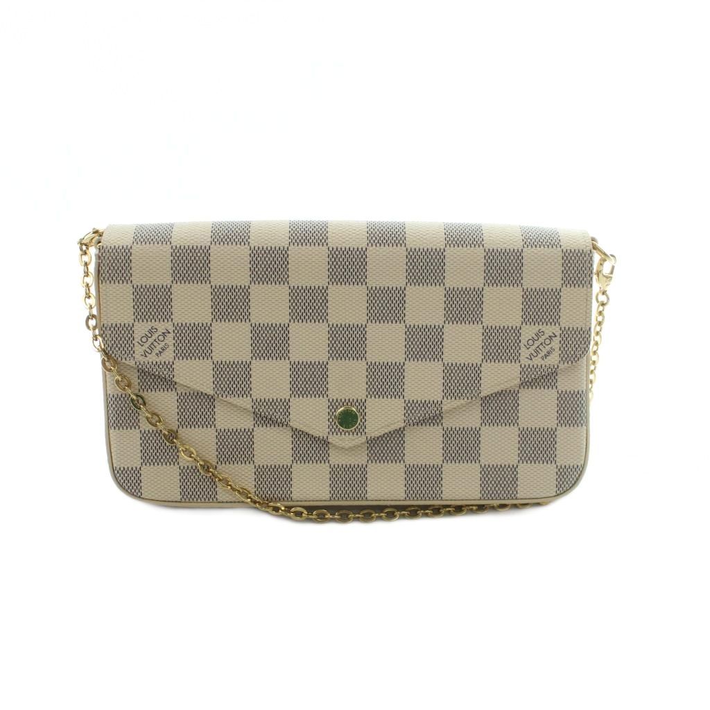 Louis Vuitton Pochette Damier Azur Chain Wallet Shoulder Bag Beige Navy