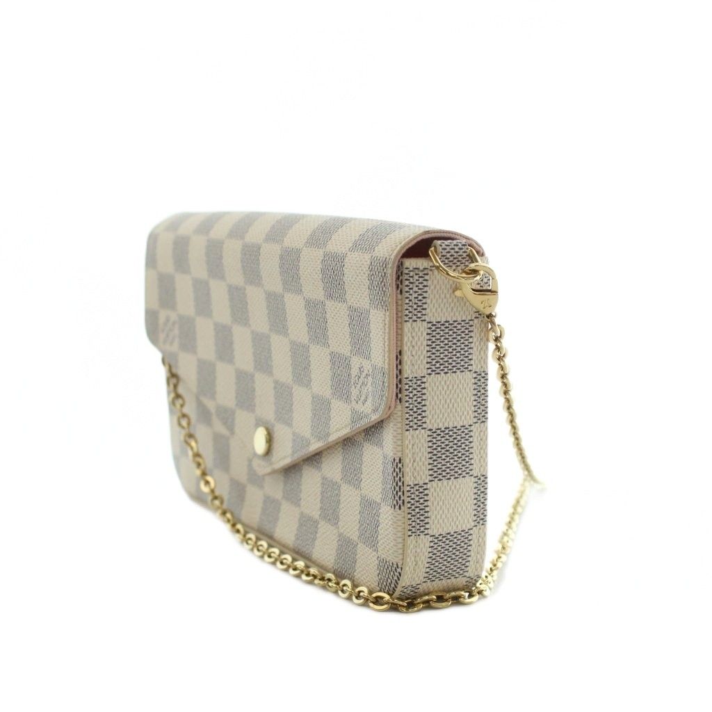 Louis Vuitton Pochette Damier Azur Chain Wallet Shoulder Bag Beige Navy — view 3