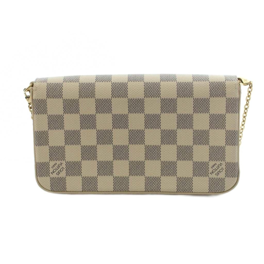 Louis Vuitton Pochette Damier Azur Chain Wallet Shoulder Bag Beige Navy — view 2