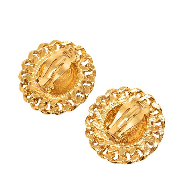 Chanel CC Logo Quilted Chain Earrings Gold Plated