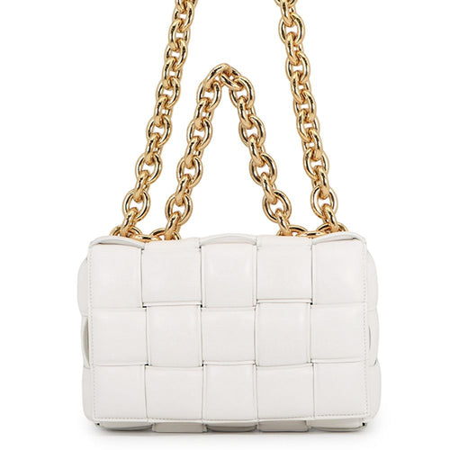 Bottega Veneta Chain Shoulder Bag Cassette Leather White