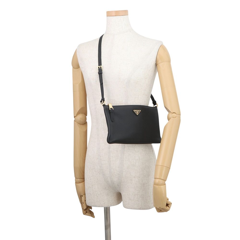 Prada Shoulder Bag Triangle Logo Leather Black — view 5