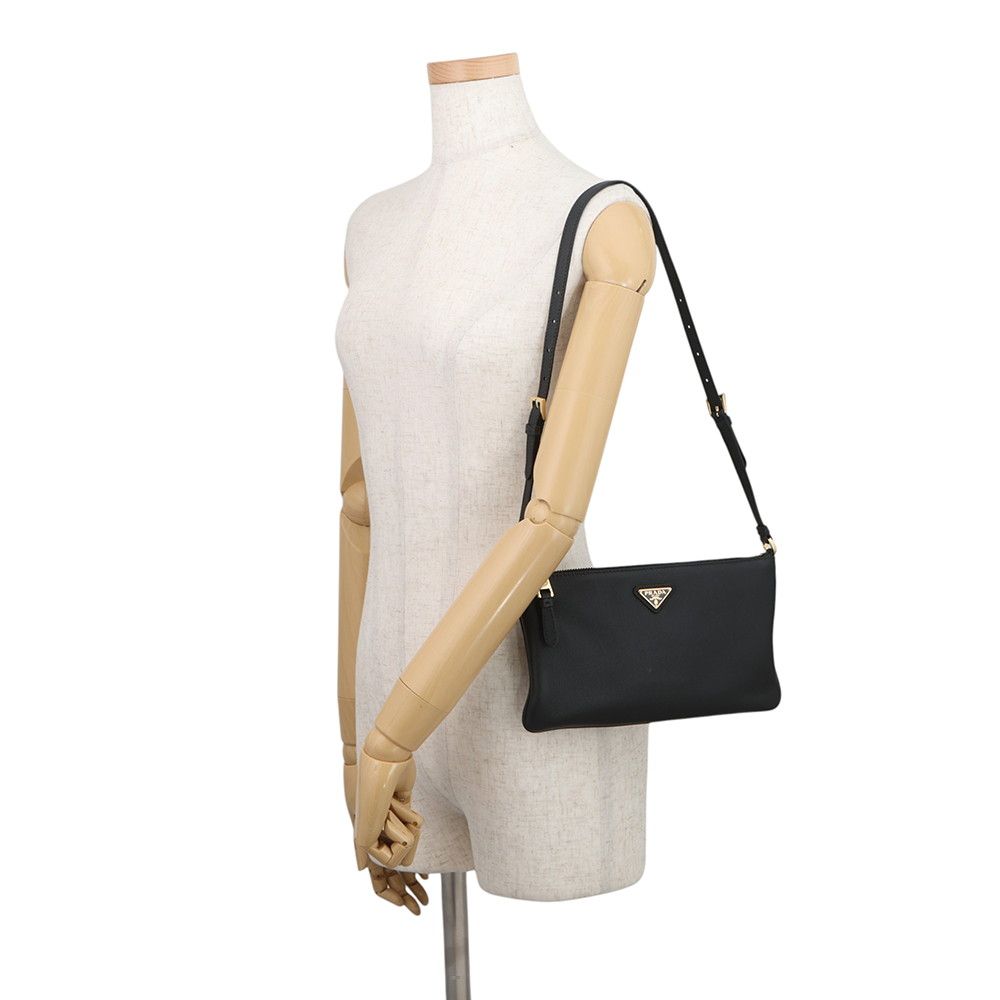 Prada Shoulder Bag Triangle Logo Leather Black — view 4