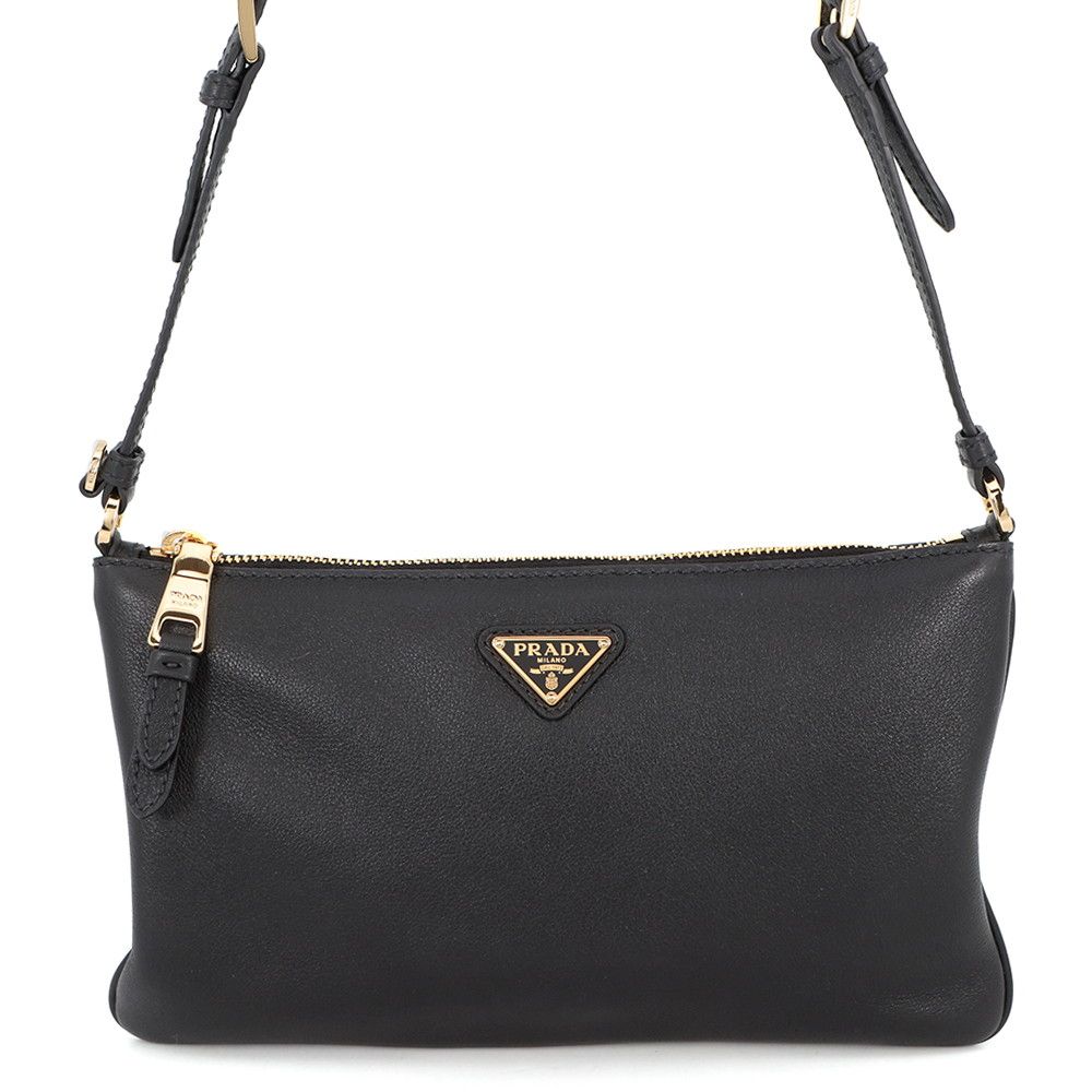 Prada Shoulder Bag Triangle Logo Leather Black