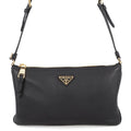 Prada Shoulder Bag Triangle Logo Leather Black