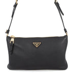 Prada Shoulder Bag Triangle Logo Leather Black