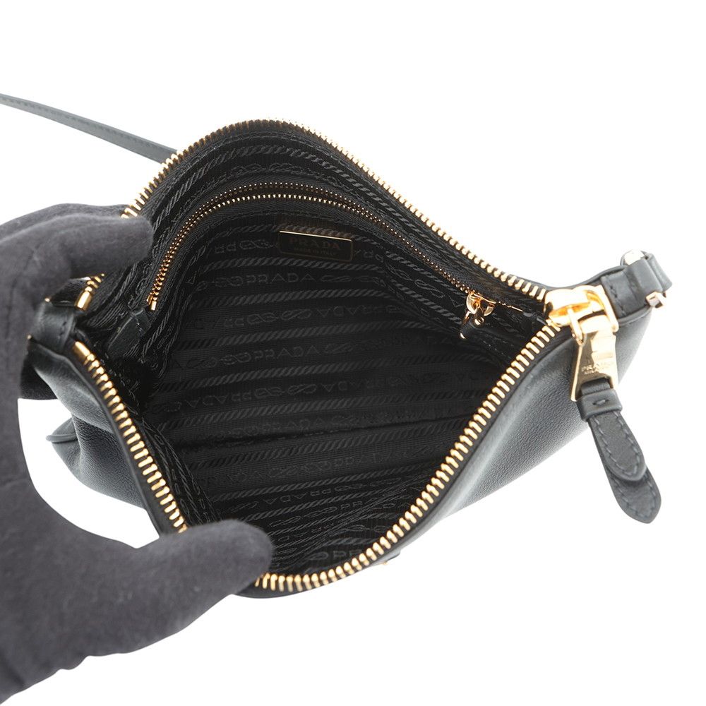 Prada Shoulder Bag Triangle Logo Leather Black — view 6