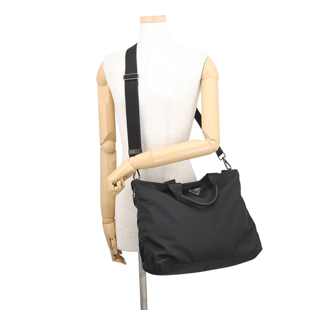 Prada Tote Nylon Triangle Logo 2-Way Shoulder Bag Black — view 5